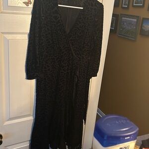 Calvin Klein Black velvet Leopard Print Dress